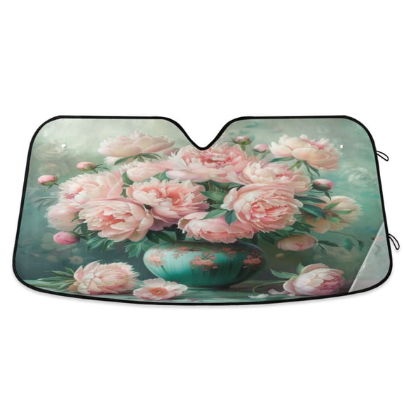 Peonies Bouquet in Vases Car Windshield Sun Shade Foldable Car Front Window Visor Heat and UV Protection 53x23.5