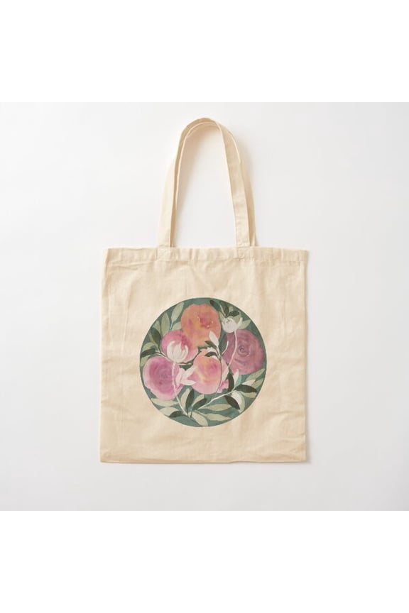 Peonies Circle Canvas Tote Bags, Reusable Shopping Bag