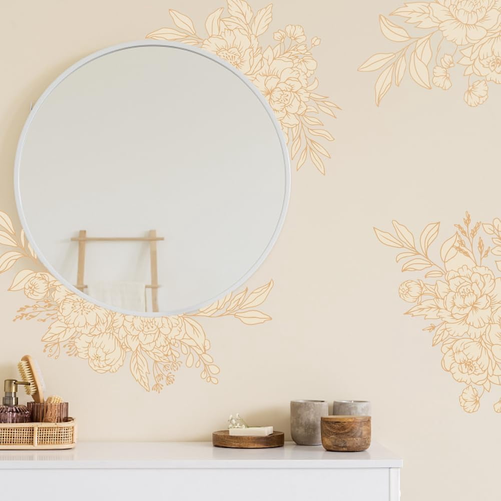 Peonies Flowers Wall Decals Golden Wall Stickers Large Size Linear Wall ...