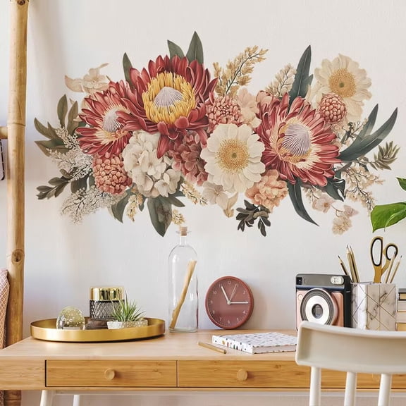 Peonies Flowers Wall Decals Watercolor Elegant Floral Wall Stickers Peony wall decals for Girls Room, Blossom Peony Flowers Wall Posters Vinyl Floral Wallpaper for Bedroom Living Room