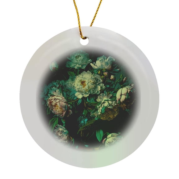 3drose, Peonies in a Vase Ai Generated Fine Art, Circle Porcelain Ornament