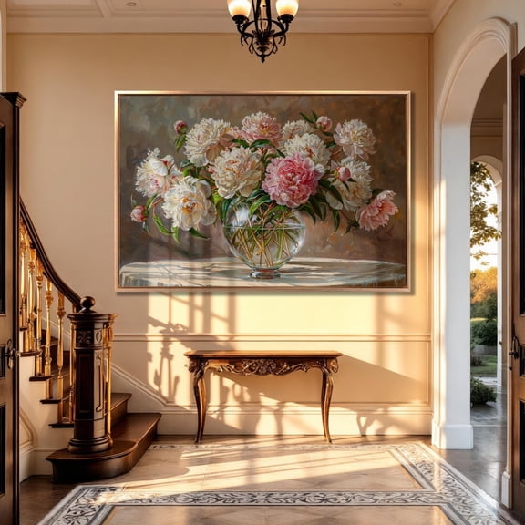 Peonies In Crystal Vase Modern Floral Still Life Art Style One, Unframed Paper Print