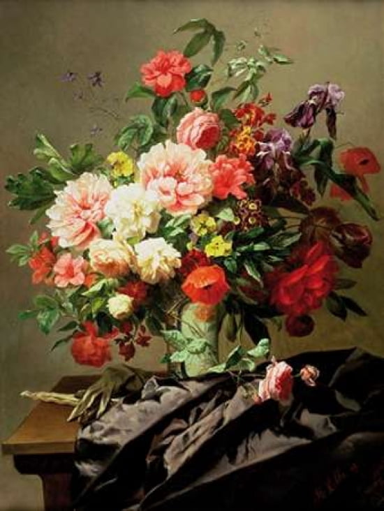 Peonies Poppies and Roses Canvas Art - Henri Robbe (22 x 28)