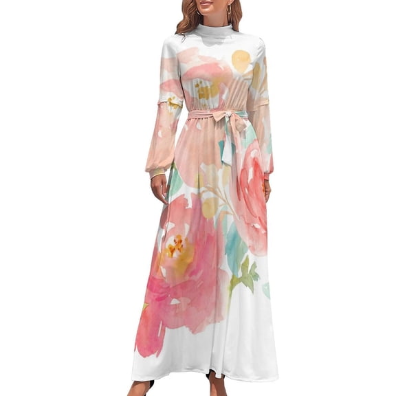 Peonies Watercolor Bouquet Long Dress woman dress dresses with long sleeves party dresses women