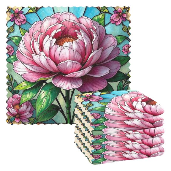 Peonies in Full Bloom Kitchen Cloth Dish Towels for Drying Washing Absorbent Dish Rags Reusable soft kitchen dishcloth set 6 Pack