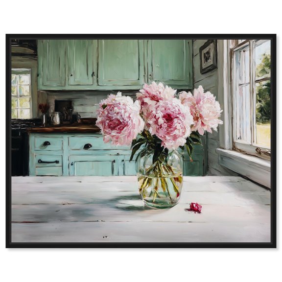 Peonies in Sunlight II Canvas Print Kitchen Wall Art by Art Remedy, Black Frame, 20 x 16