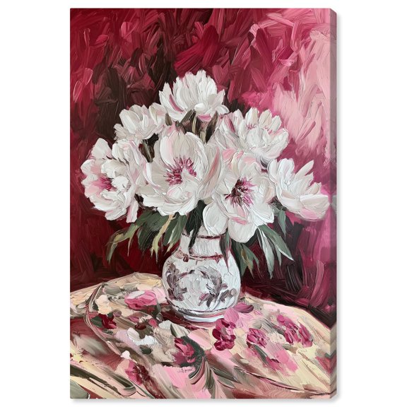 Peonies on Ruby Tide Canvas Romantic Floral Art by Art Remedy, Gallery Wrapped, 20 x 30
