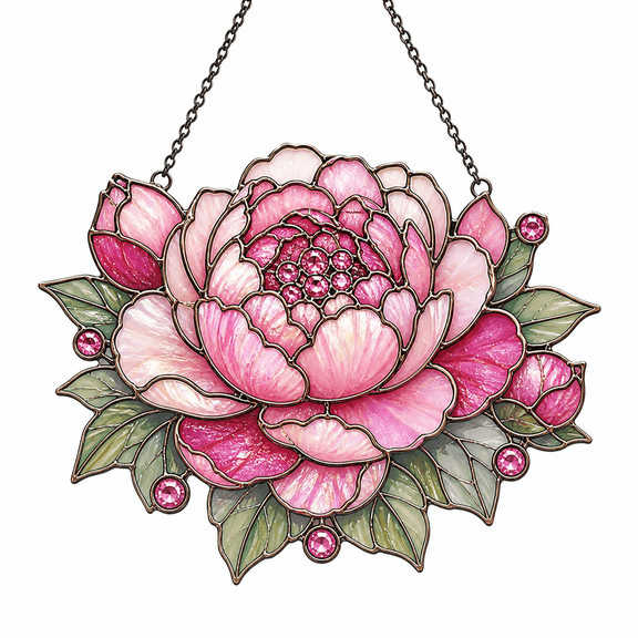 Peony Acrylic Suncatcher Window Hanging, Pink Floral Gift for Mom, Sunlit Window Art