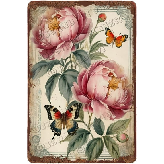 Peony Aluminum Sign Peony Decor Flower Art Rustic Farmhouse Decor French Country Flower Wall Decor for Bedroom Living Room Kitchen Bathroom Decor 12x8 inches