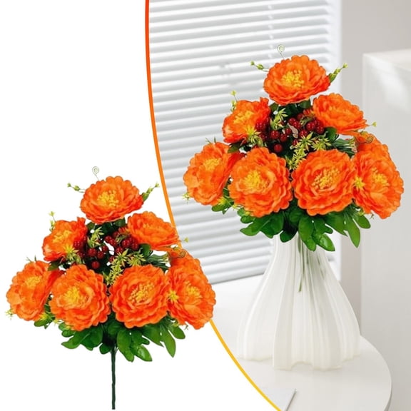 Peony Artificial Flowers, Cemetery Flowers Artificial Flowers Spring Flowers with Rose Peony Silk Flower Arrangements for Grave Memorial Day DIY Wedding Home Decor Table Centerpiece,Orange