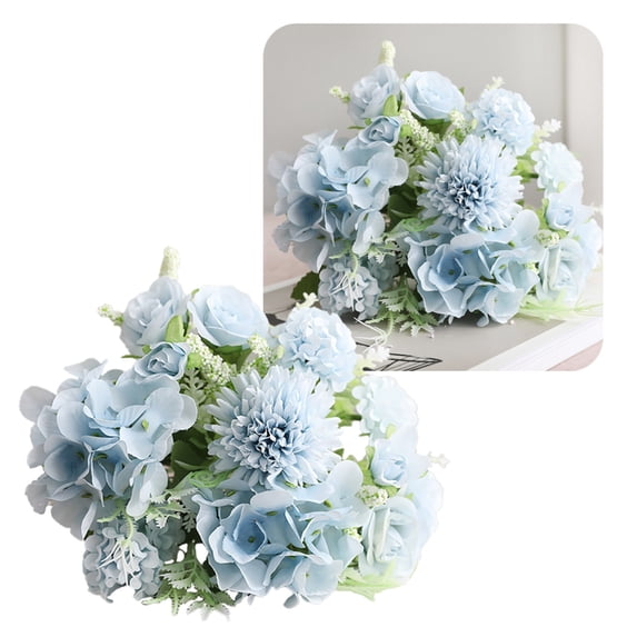 Peony Artificial Flowers Fake Silk Hydrangea Bouquet Elegant Peony Flowers for Wedding Decoration Faux Realistic Floral for Home Party Table Centerpieces Arrangement (1Pc,Blue)