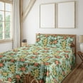 thumbnail image 1 of Ambesonne Peony Artwork Fitted & Flat Sheet with Shams 4 Pcs Set, Bohemian Garden Art, Calking, Vermilion Forest Green, 1 of 1
