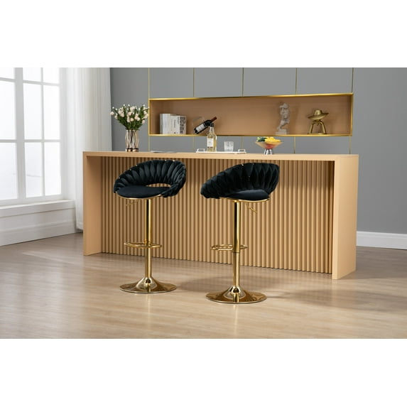 Peony Bar Stools with Back and Footrest - Black Set of 2