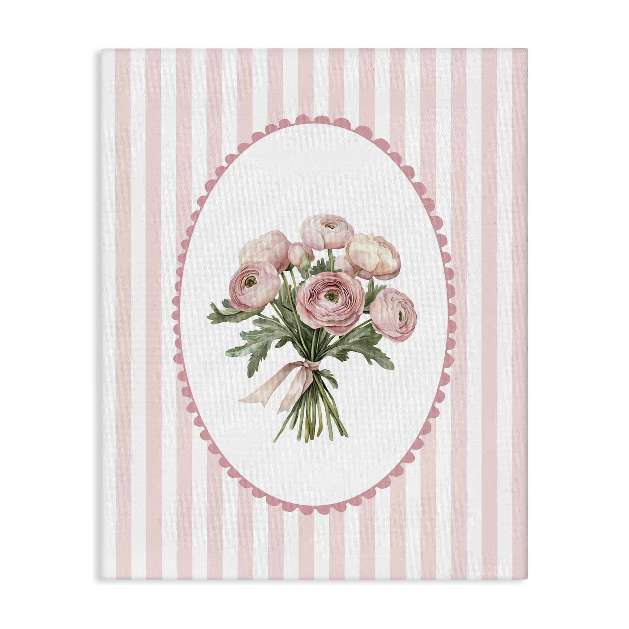 Peony Bouquet on Gentle Stripes Canvas Wall Art, design by Christine Simpson Art