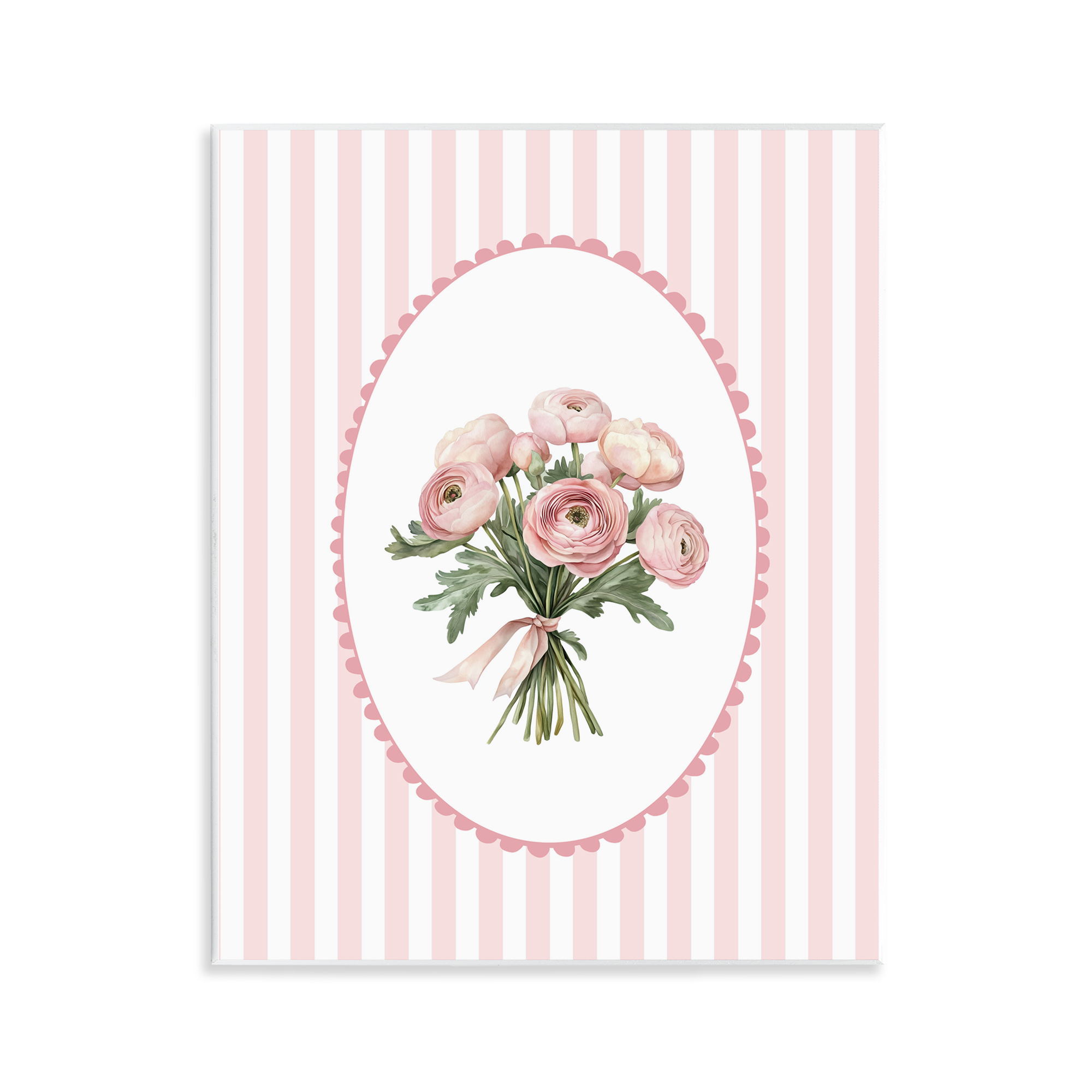 Peony Bouquet on Gentle Stripes Wall Plaque Art, design by Christine Simpson Art
