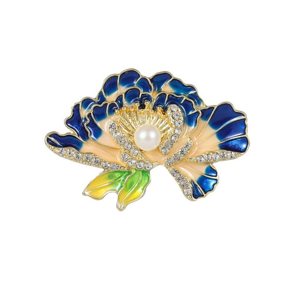 Peony Brooch High-end Women's Corsage Pin Enamel High-end Suit Accessories Pin Coat Decoration,Blue