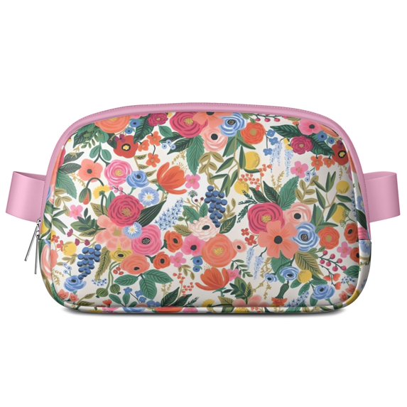 Peony & Butterfly Fanny Pack – Feminine Floral Waist Bag with Garden Blossom Design in Romantic Colors