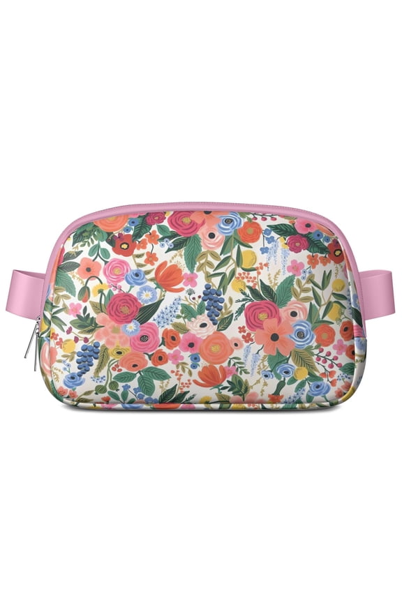Peony & Butterfly Fanny Pack – Feminine Floral Waist Bag with Garden Blossom Design in Romantic Colors