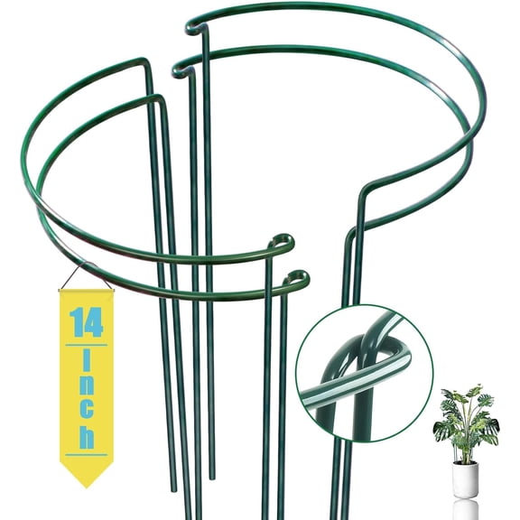 Peony Cages and Supports 16" H x 10" W, 4 Pack Tall Snake Plant Support Stake Half Round Metal Garden Stake for Indoor and Outdoor Plants, Flower Support Ring Border for Tomato,Hydrangea,Rose