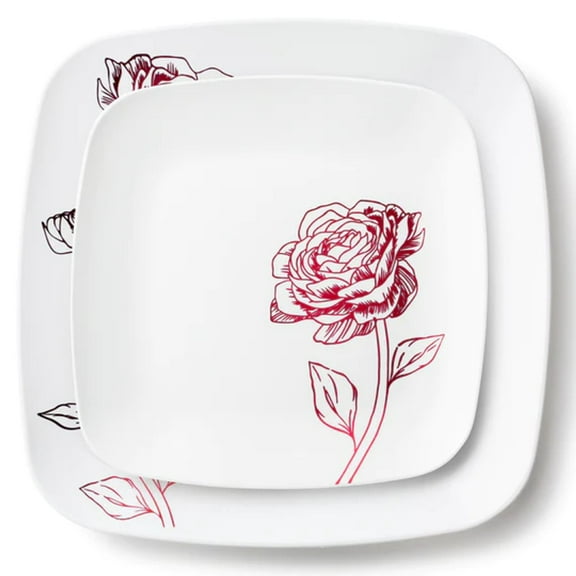 Peony Collection White & Burgundy 10" & 7.5" COMBO Square Premium Heavyweight Disposable Plastic for Elegant Parties & All Occasions:64CT