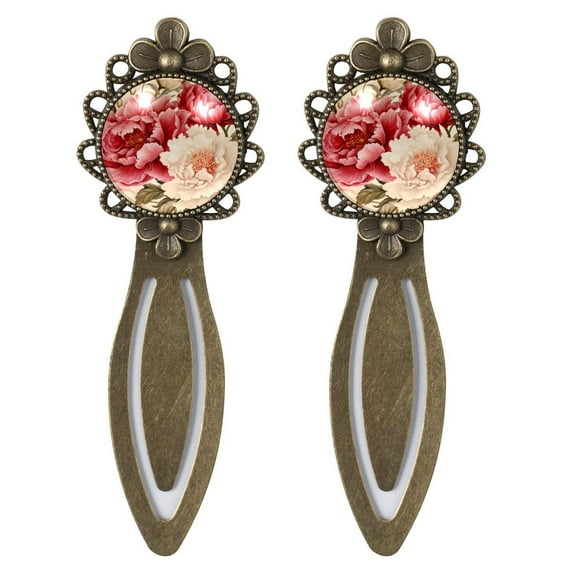 Peony Copper-Colored Lace Book Markers - Set of 2 Stainless Steel Bookmarks for Readers and Book Lovers