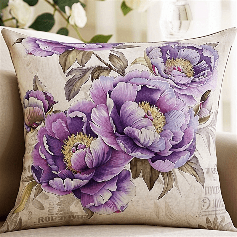 Peony Cross Stitch Pillow Kit , 17.72" x 17.72" , Cross Stitch Kits Stamped (11 Count)
