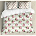 thumbnail image 1 of Peony Duvet Cover Set, Daisies and Flowers Bouquet on Striped Background, Decorative 3 Piece Bedding Set with 2 Pillow Shams, King Size, Pale Green Pink, by Ambesonne, 1 of 3