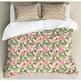 thumbnail image 1 of Peony Duvet Cover Set, Repetitive Romantic Vintage Flower Leaves Illustration, Decorative 3 Piece Bedding Set with 2 Pillow Shams, King Size, Pink Olive Green, by Ambesonne, 1 of 3