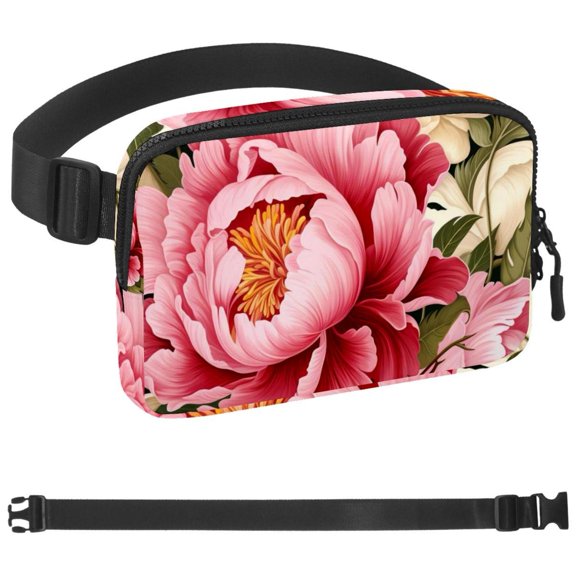 Peony Fanny Pack Belt Bag for Women and Men, Fashionable Waist Pack with Adjustable Strap for Traveling, Hiking, Jogging, Cycling