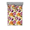 thumbnail image 1 of Peony Fitted Sheet & Pillow Sham Set, Blossoming Warm Vintage Flowers Summer and Spring Themed Garden Art Pattern, Decorative Printed 3 Piece Bedding Decor, Calking, Pink Orange Ivory, by Ambesonne, 1 of 2