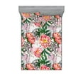 thumbnail image 1 of Peony Fitted Sheet & Pillow Sham Set, Floral Vintage Design Watercolor Style Drawn Artwork on Polka Dots Back, Decorative Printed 3 Piece Bedding Decor, Full, Forest Green Dark Coral, by Ambesonne, 1 of 2