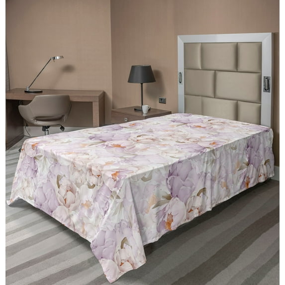Ambesonne Peony Flat Bedding Sheet Soft Top Sheet, Gentle Petals Love Flowers, Twin XL, Pale Mauve and Orange