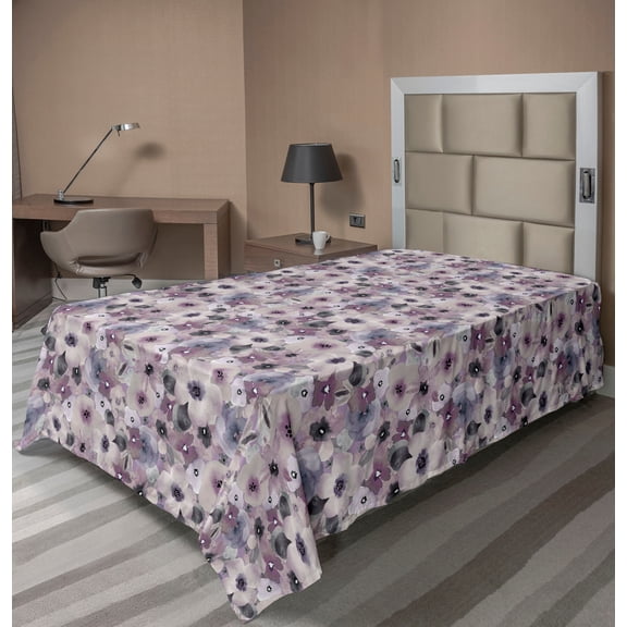 Ambesonne Peony Flat Bedding Sheet Soft Top Sheet, Nostalgic Garden Scene Art, Twin, Pale Purple Eggshell