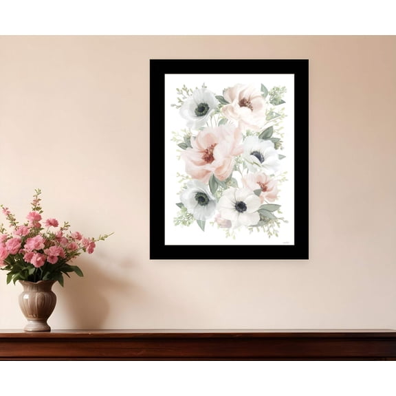 Peony Floral Block Black Framed Print Wall Art