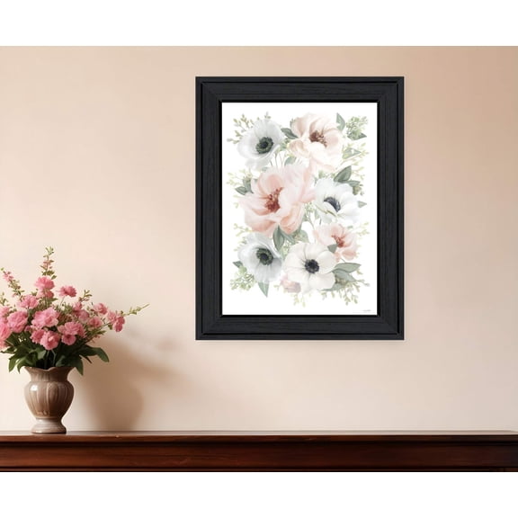 Peony Floral Block Black Framed Print Wall Art