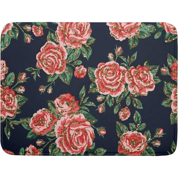 Peony Floral Dish Drying Mat 18x24 In Gold Pink Rose Navy Blue Reversible Kitchen Microfiber Mat Large Heat Resistant Absorbent Machine Washable Quick Dry Dish Drainer Pad for Kitchen Counter