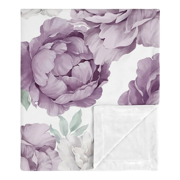Sweet Jojo Designs Peony Floral Garden Purple Ivory Baby Security Blanket