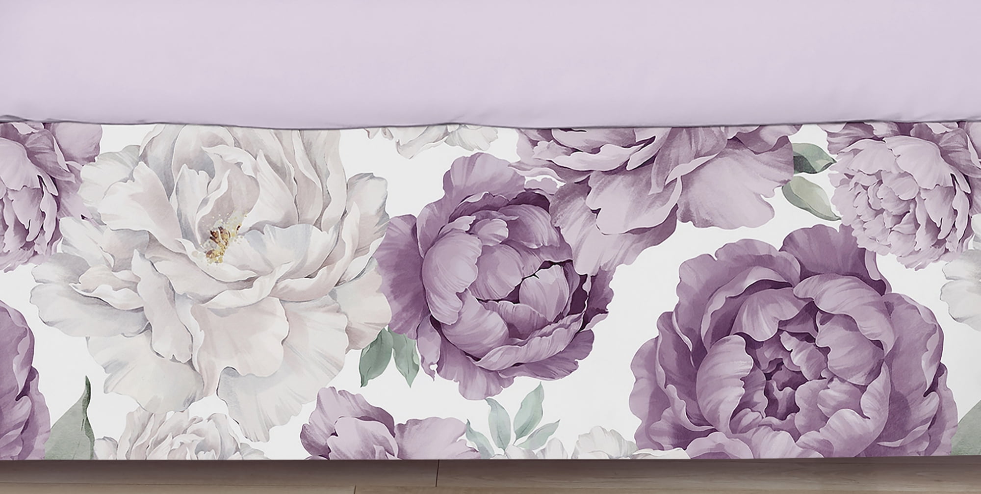 Peony Floral Garden Lavender Purple and Ivory Dust Ruffle Crib Skirt Girl by Sweet Jojo Designs