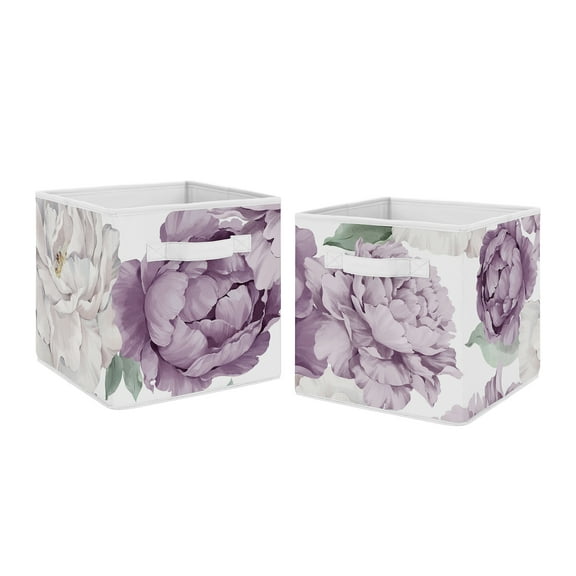 Peony Floral Garden Lavender Purple and Ivory Fabric Storage Bins (Set of 2) Girl by Sweet Jojo Designs