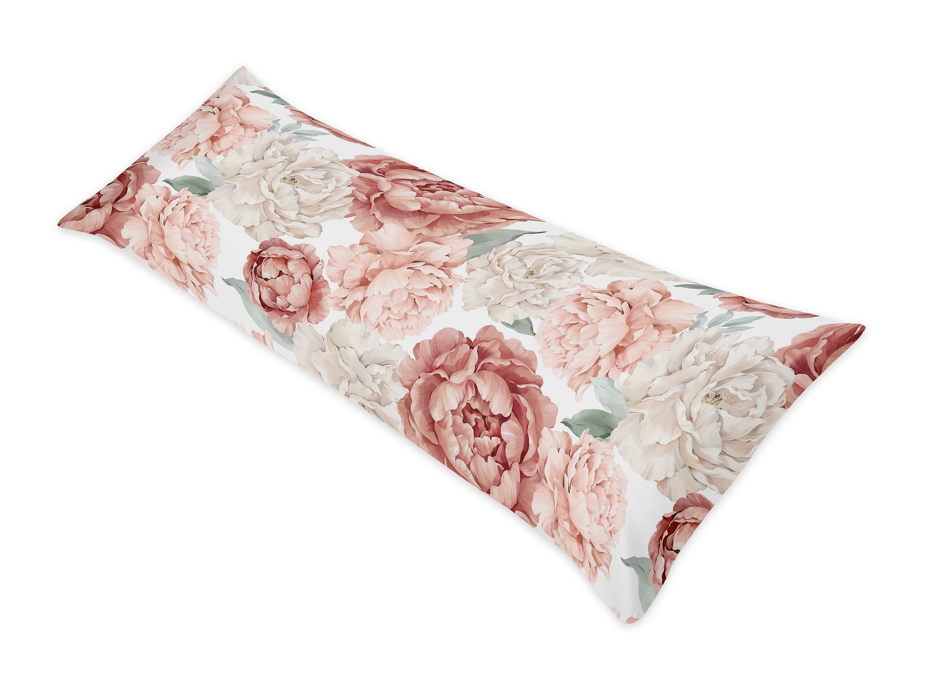 Blush Pink and Ivory Floral Microfiber Body Pillow Case