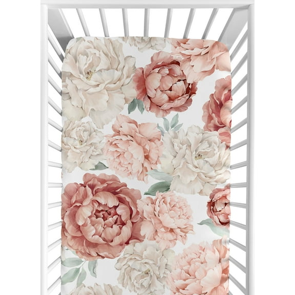 Sweet Jojo Designs Peony Floral Garden Pink and Ivory Fitted Crib Sheet