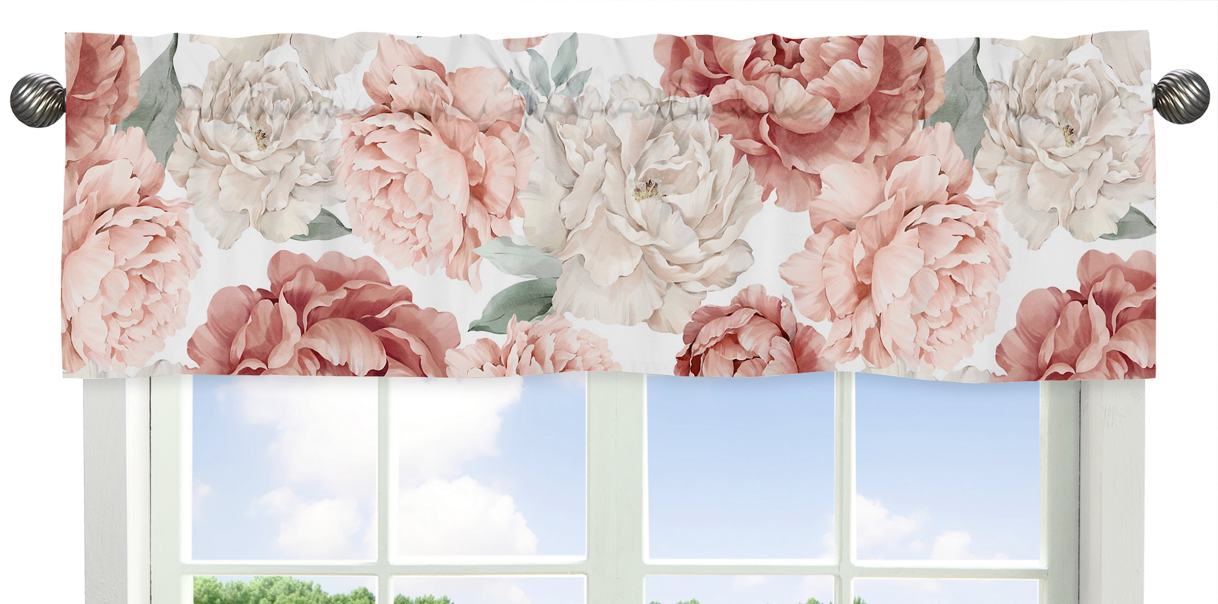 Blush Pink and Ivory Floral Garden Window Valance