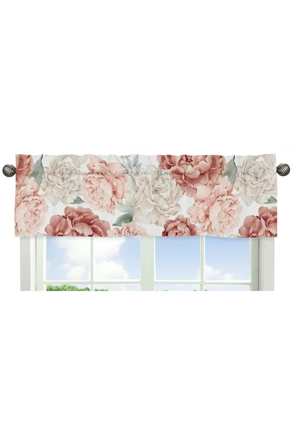 Peony Floral Garden Pink and Ivory Semi-Sheer Window Valance Girl by Sweet Jojo Designs