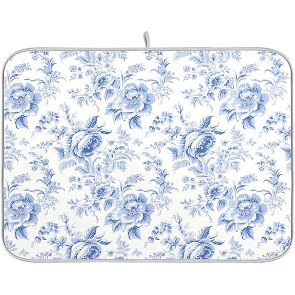 Peony Floral Leaves Dish Drying Mat for Kitchen Countertop 18x24 Porcelain Rectangle Large Drying Mat Reusable Quick Dry Dish Sink Absorbent Mats Dishwasher Easy Clean Decorative Home Decor