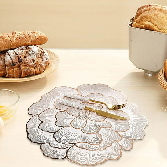 Peony Floral Vinyl Placemat Set Heat Resistant Table Mat PVC Thermal Insulation Dining Decor