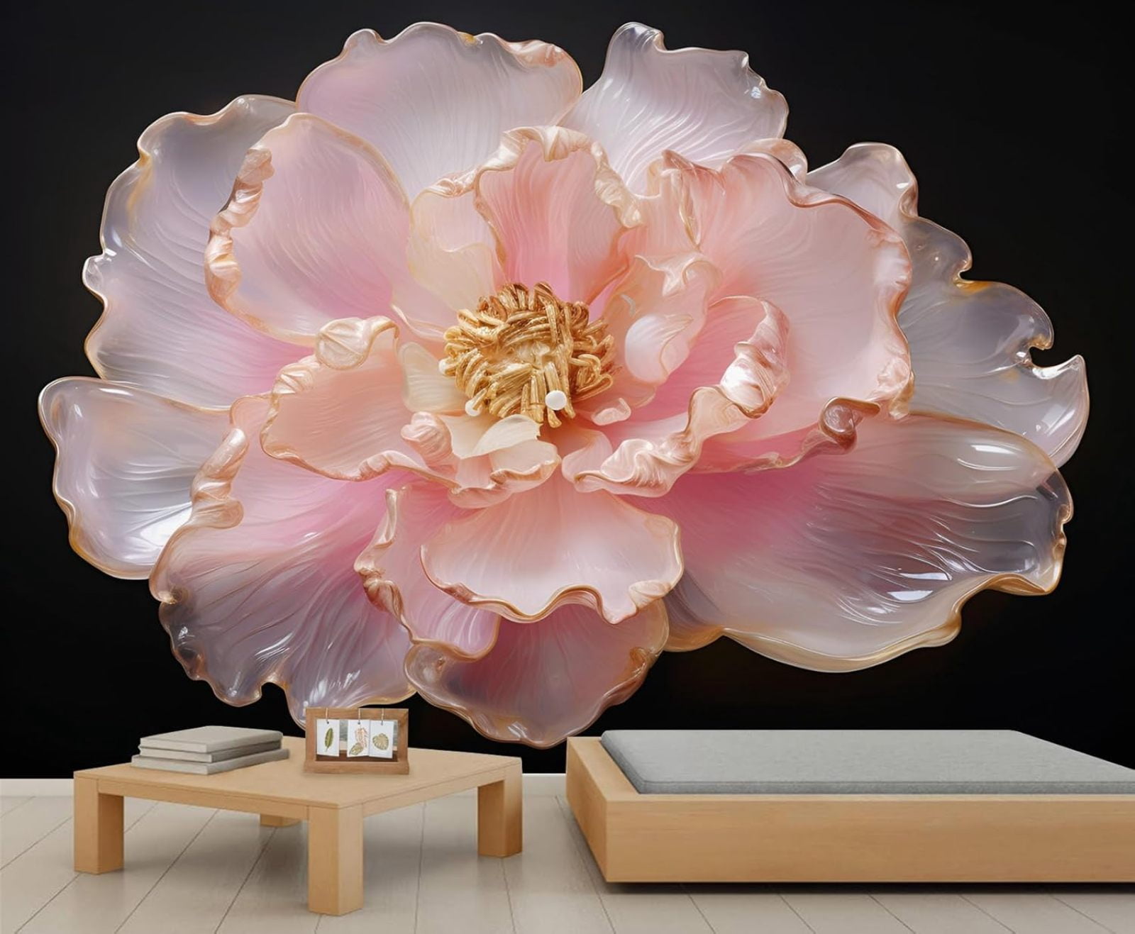 Peony Floral Wall Mural, 3D Pink Floral Murals For Living Room, Modern ...