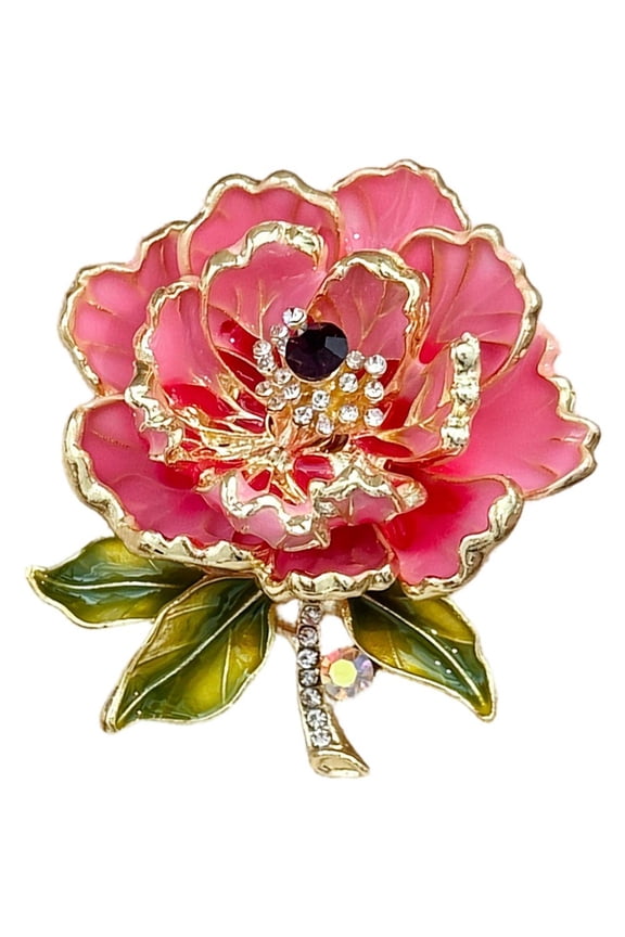 Peony Flower Brooch Elegant Rhinestone Pin Fashion Corsage Brooch for Women and Ladies Party Wedding Dress Accessories