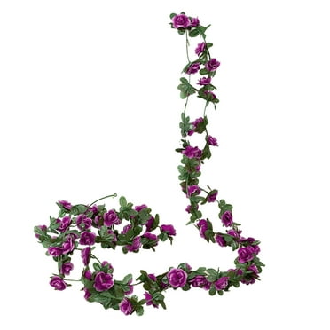Peony Flower Garland, Artificial Peony Vine Flowers with Green Leaves, Hanging Fake Peony Vine for Room Anniversary Wedding Birthday Christmas Wall Arch Decor, Champagne Flower, Purple, 98.4Inches