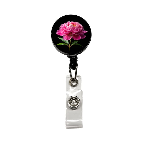 Peony Flower Photo Retractable Reel ID Badge Key Card Name Tag Holder with Clip