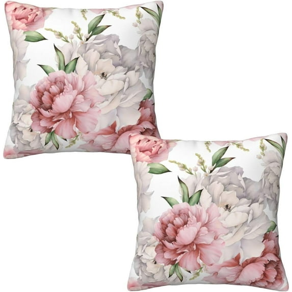 Peony Flower Pillow Covers 18x18 Set of 2, Floral Throw Pillow Covers Outdoor Decorative Pillow Case for Couch Bed Sofa Cushion Home Decor